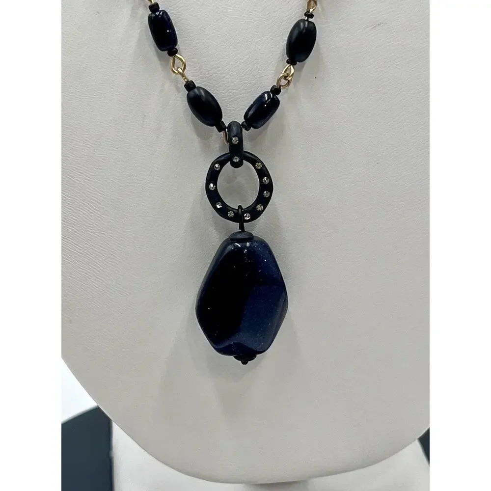 Sigrid Olsen Signed Dark Blue Glittery Stone Fashion‎ Statement Necklace